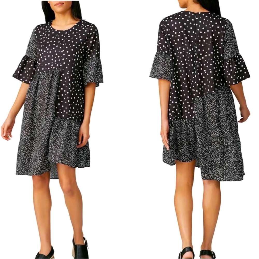 CAARA Polka Dot Pocket Black & White Dress